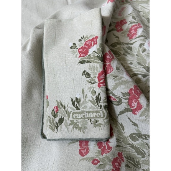 Vintage CACHAREL  Linen TableCloth Rectangle 100x54 12 Napkins Poppies French - Picture 1 of 3